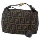 FENDI Zucca Canvas Vanity Hand Bag Black Brown Auth 150076-13