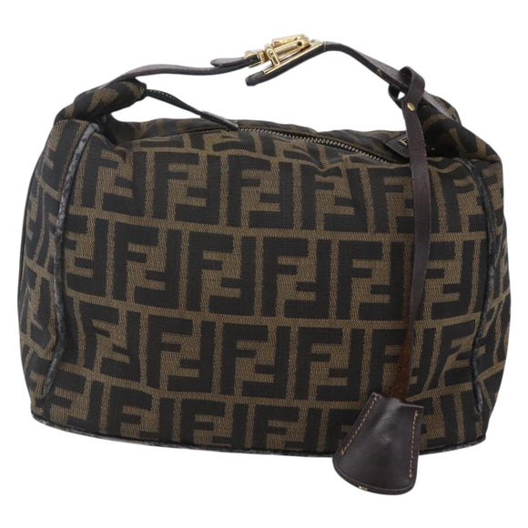 FENDI Zucca Canvas Vanity Hand Bag Black Brown Auth 150076