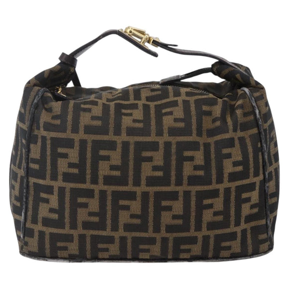 FENDI Zucca Canvas Vanity Hand Bag Black Brown Auth 150076