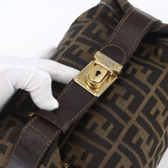 FENDI Zucca Canvas Vanity Hand Bag Black Brown Auth 150076