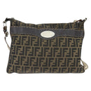 FENDI Zucca Canvas Celeria Shoulder Bag Black Brown Auth 150078-13