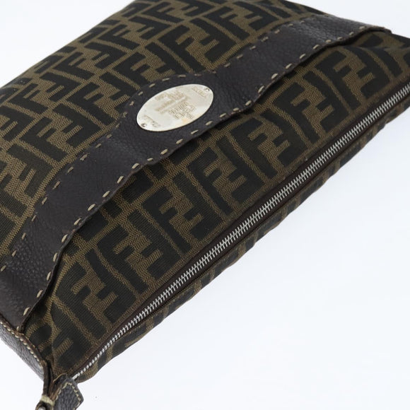 FENDI Zucca Canvas Celeria Shoulder Bag Black Brown Auth 150078