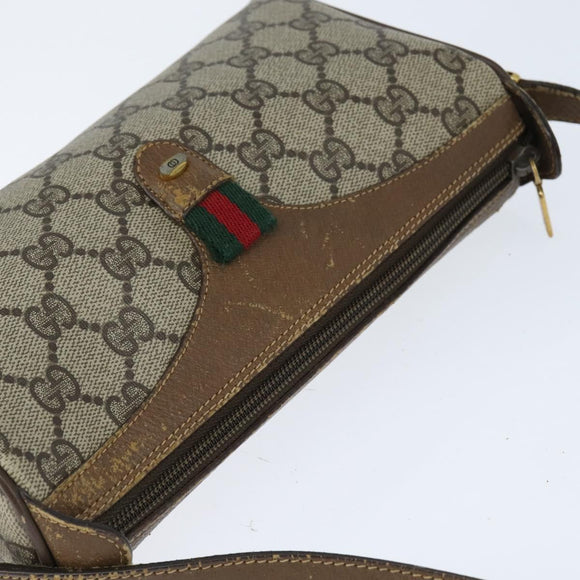 GUCCI GG Supreme Web Sherry Line Bag PVC Beige Gold 89 02 018 Auth 150084