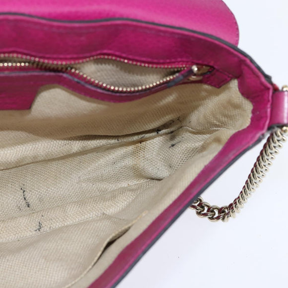 GUCCI Chain Soho Shoulder Bag Leather Pink Gold 336752 Auth 150086