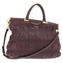 PRADA Gathered Hand Bag Leather 2way Bordeaux Gold Auth 150088-1