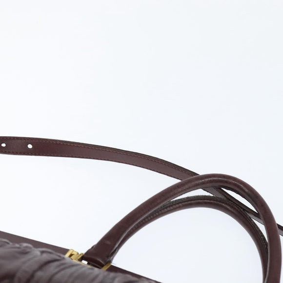 PRADA Gathered Hand Bag Leather 2way Bordeaux Gold Auth 150088