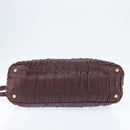 PRADA Gathered Hand Bag Leather 2way Bordeaux Gold Auth 150088-5