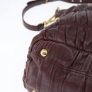 PRADA Gathered Hand Bag Leather 2way Bordeaux Gold Auth 150088-15