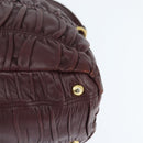 PRADA Gathered Hand Bag Leather 2way Bordeaux Gold Auth 150088-16