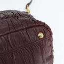 PRADA Gathered Hand Bag Leather 2way Bordeaux Gold Auth 150088-10