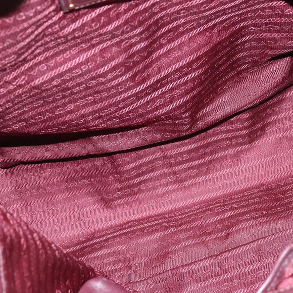 PRADA Gathered Hand Bag Leather 2way Bordeaux Gold Auth 150088