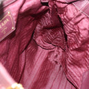 PRADA Gathered Hand Bag Leather 2way Bordeaux Gold Auth 150088-20