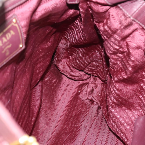 PRADA Gathered Hand Bag Leather 2way Bordeaux Gold Auth 150088