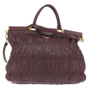 PRADA Gathered Hand Bag Leather 2way Bordeaux Gold Auth 150088-13