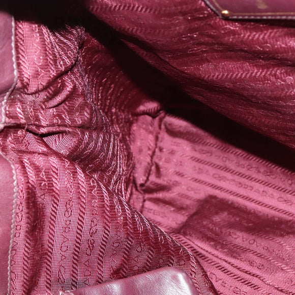 PRADA Gathered Hand Bag Leather 2way Bordeaux Gold Auth 150088