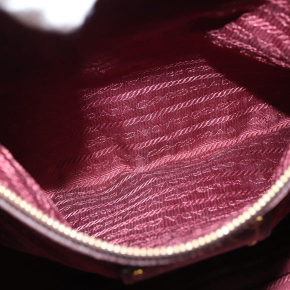 PRADA Gathered Hand Bag Leather 2way Bordeaux Gold Auth 150088