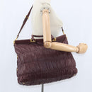 PRADA Gathered Hand Bag Leather 2way Bordeaux Gold Auth 150088-24