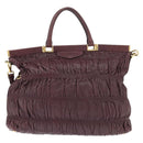 PRADA Gathered Hand Bag Leather 2way Bordeaux Gold Auth 150088-2