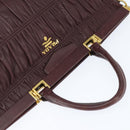 PRADA Gathered Hand Bag Leather 2way Bordeaux Gold Auth 150088-6