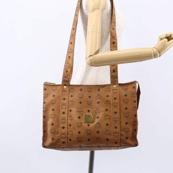 MCM Logogram Vicetos Tote Bag PVC Leather Brown Gold Auth 150113
