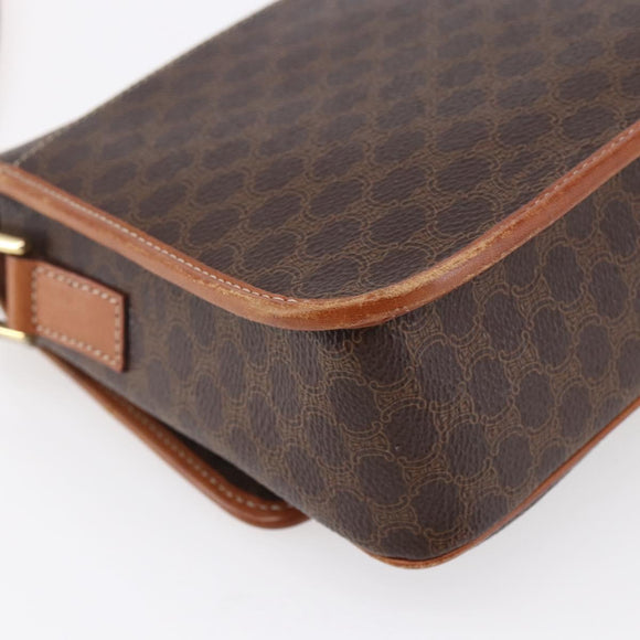 CELINE Macadam Canvas Umhängetasche PVC Leder Braun Gold Auth 150117