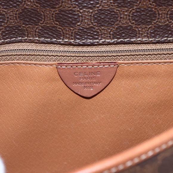 CELINE Macadam Canvas Shoulder Bag PVC Leather Brown Gold Auth 150117