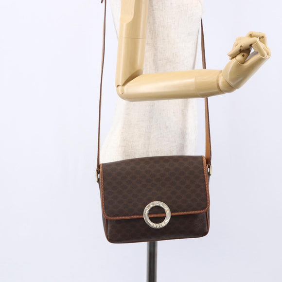 CELINE Macadam Canvas Shoulder Bag PVC Leather Brown Gold Auth 150117
