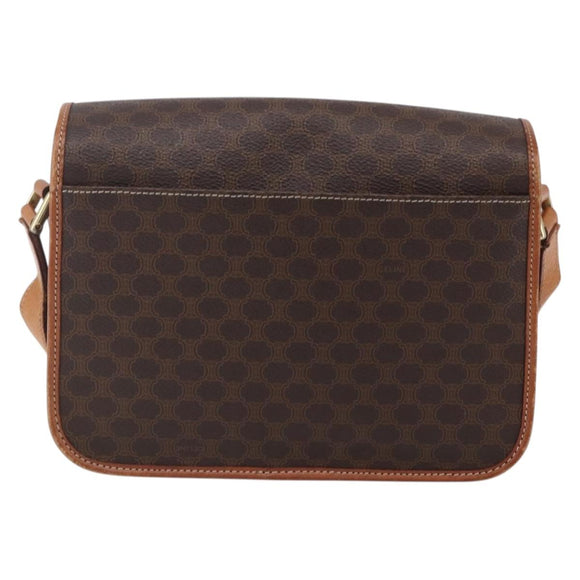CELINE Macadam Canvas Shoulder Bag PVC Leather Brown Gold Auth 150117