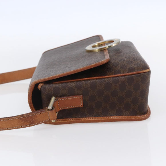 CELINE Macadam Canvas Shoulder Bag PVC Leather Brown Gold Auth 150117