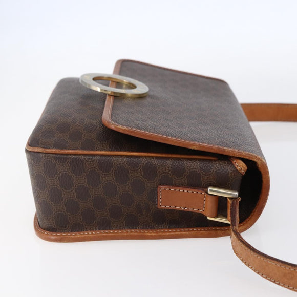 CELINE Macadam Canvas Shoulder Bag PVC Leather Brown Gold Auth 150117