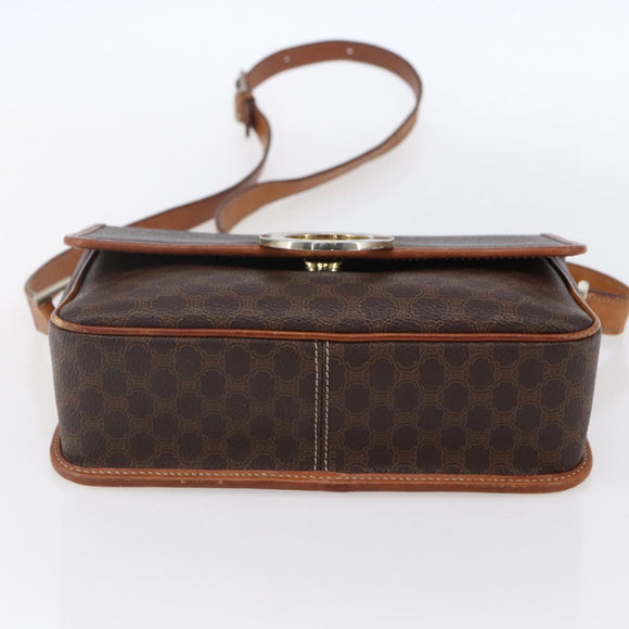 CELINE Macadam Canvas Umhängetasche PVC Leder Braun Gold Auth 150117