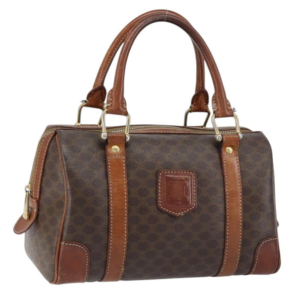 CELINE Macadam Canvas Hand Bag PVC Leather Brown Gold Auth 150118