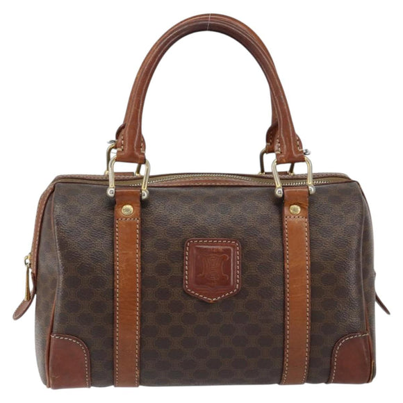 CELINE Macadam Canvas Hand Bag PVC Leather Brown Gold Auth 150118
