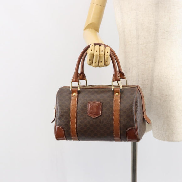 CELINE Macadam Canvas Hand Bag PVC Leather Brown Gold Auth 150118