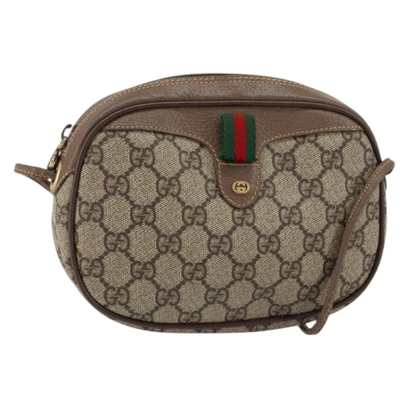 GUCCI GG Supreme Web Sherry Line Bag PVC Beige Gold 007 58 6112 4023 Auth 150125