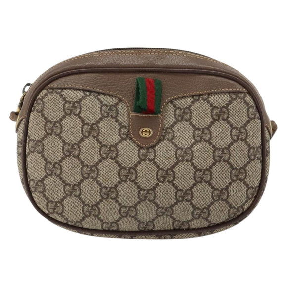 GUCCI GG Supreme Web Sherry Line Bag PVC Beige Gold 007 58 6112 4023 Auth 150125