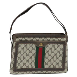 GUCCI GG Supreme Web Sherry Line Shoulder Bag PVC Beige 378 001 4085 Auth 150126