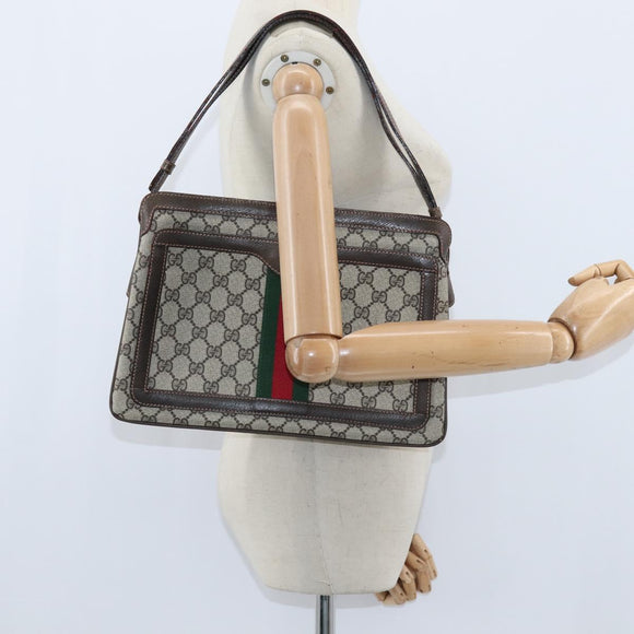 GUCCI GG Supreme Web Sherry Line Shoulder Bag PVC Beige 378 001 4085 Auth 150126