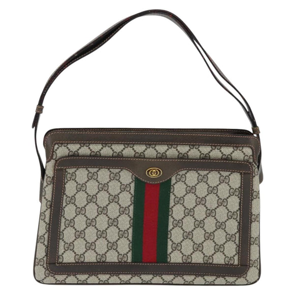 GUCCI GG Supreme Web Sherry Line Shoulder Bag PVC Beige 378 001 4085 Auth 150126