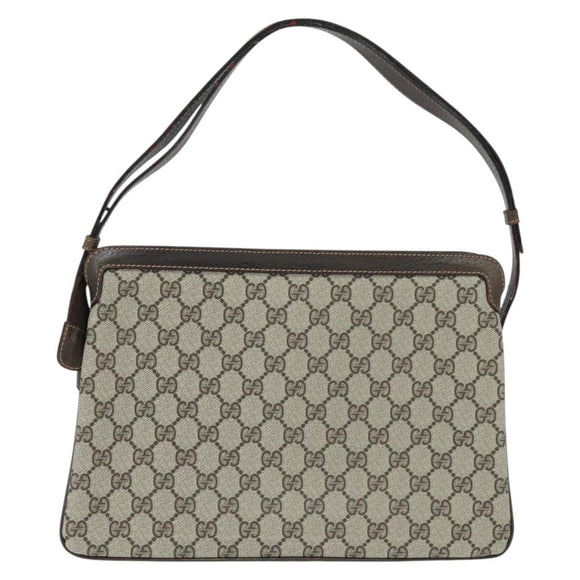 GUCCI GG Supreme Web Sherry Line Shoulder Bag PVC Beige 378 001 4085 Auth 150126