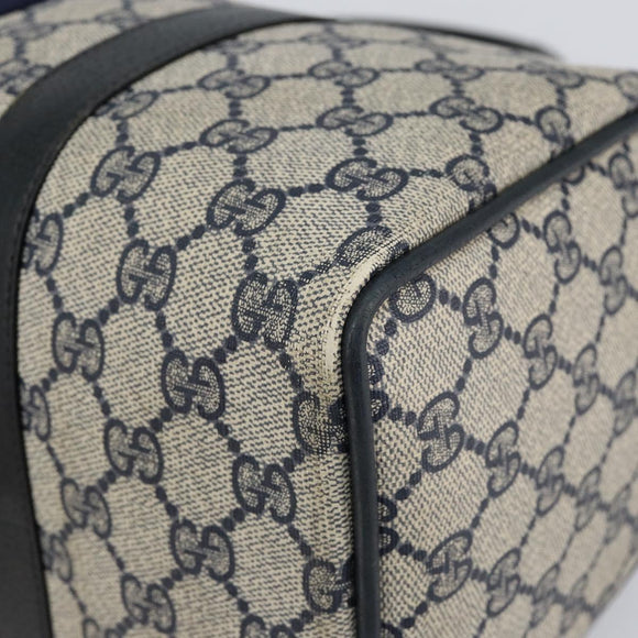 GUCCI GG Supreme Sherry Line Boston Bag PVC Navy Gold Red Auth 150128