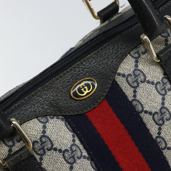 GUCCI GG Supreme Sherry Line Boston Bag PVC Navy Gold Red Auth 150128