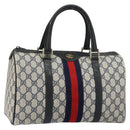 GUCCI GG Supreme Sherry Line Boston Bag PVC Navy Gold Red Auth 150128-1