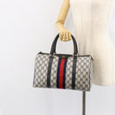 GUCCI GG Supreme Sherry Line Boston Bag PVC Navy Gold Red Auth 150128-22