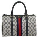 GUCCI GG Supreme Sherry Line Boston Bag PVC Navy Gold Red Auth 150128-13