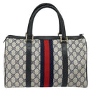 GUCCI GG Supreme Sherry Line Boston Bag PVC Navy Gold Red Auth 150128-2