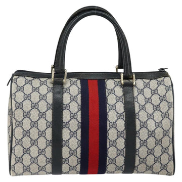 GUCCI GG Supreme Sherry Line Boston Bag PVC Navy Gold Red Auth 150128 - 0