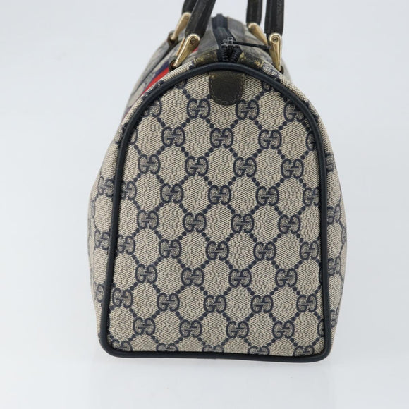 GUCCI GG Supreme Sherry Line Boston Bag PVC Navy Gold Red Auth 150128