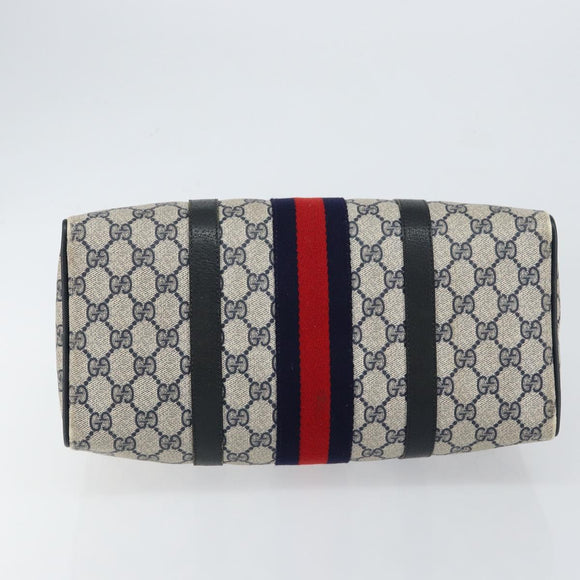 GUCCI GG Supreme Sherry Line Boston Bag PVC Navy Gold Red Auth 150128