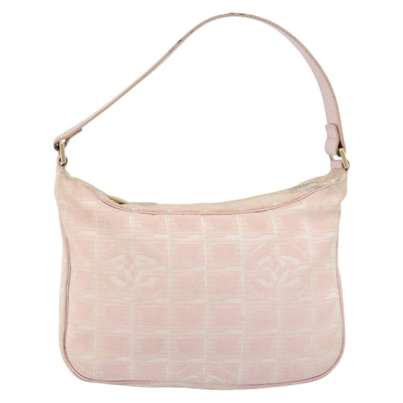 CHANEL New Travel line Shoulder Bag Nylon Pink Gold CC Auth 150130